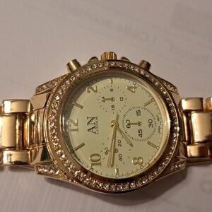 Gold AN London Watch with Crystal Accents. New Battery.